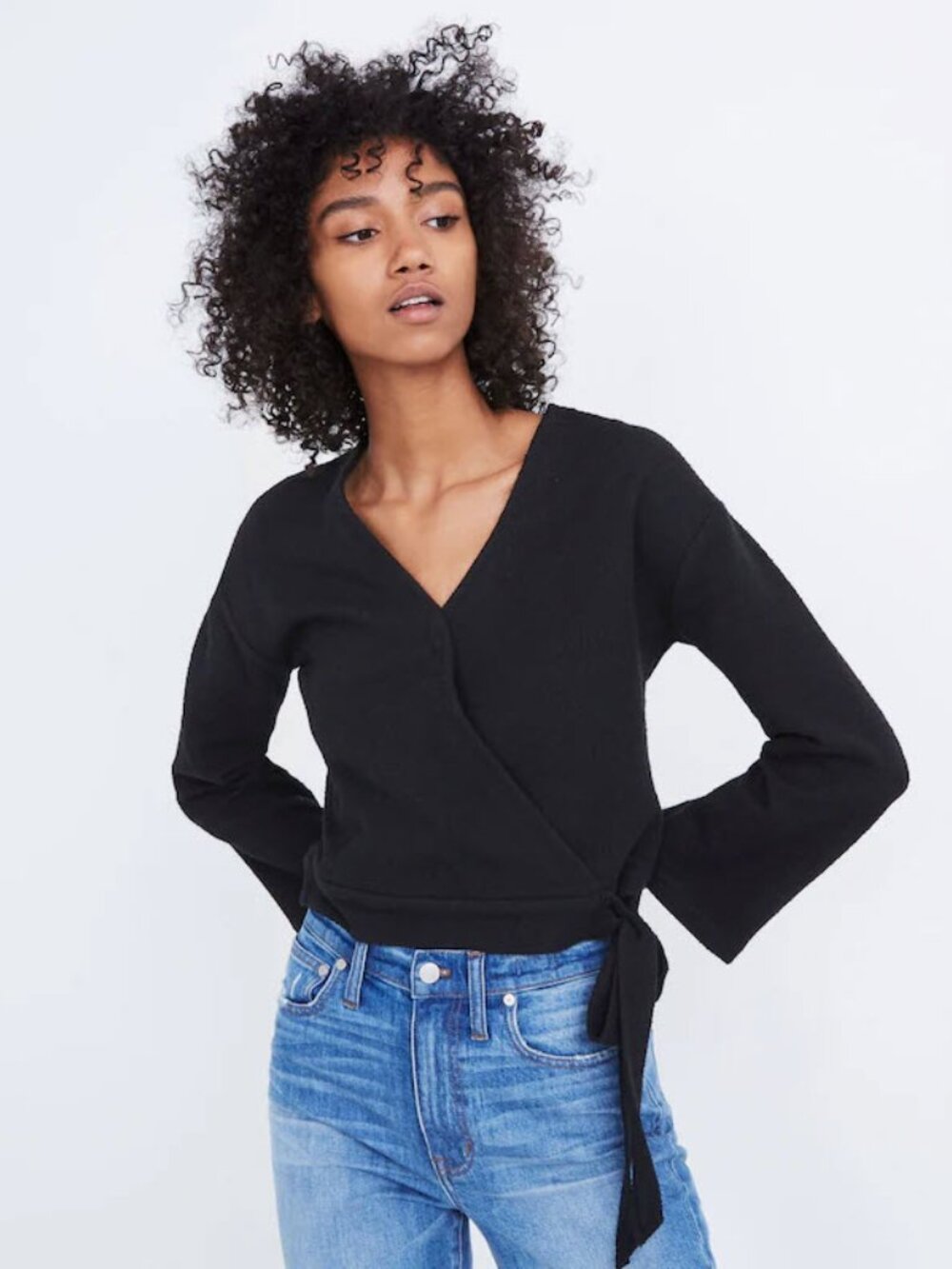 Madewell Texture & Thread Wrap Top in True Black